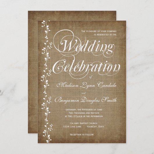  wijnstokken Rustic country Wedding Invitation Kaart (Voorkant / Achterkant)