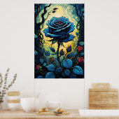 Wijnstokken van blauw Roos 1 Poster (Keuken)