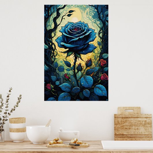 Wijnstokken van blauw Roos 1 Poster (Keuken)