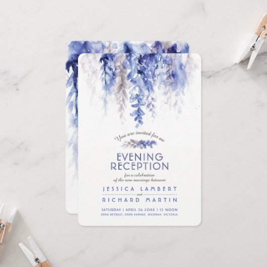 Wijnstokken winter bruiloft avond receptie blauw g kaart (Voorkant / Achterkant in situ)