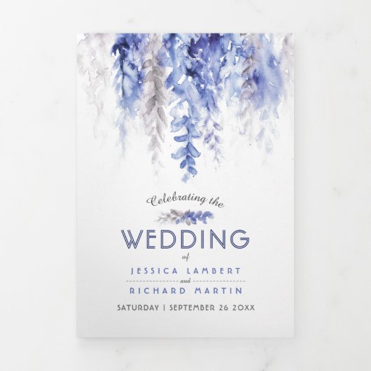 Wijnstokken winterblauw grijs waterverf bruiloft drieluik programma (Cover)