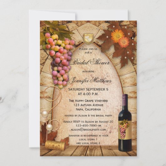 Wijnstokthema Bridal Shower Invitation Kaart (Voorkant)