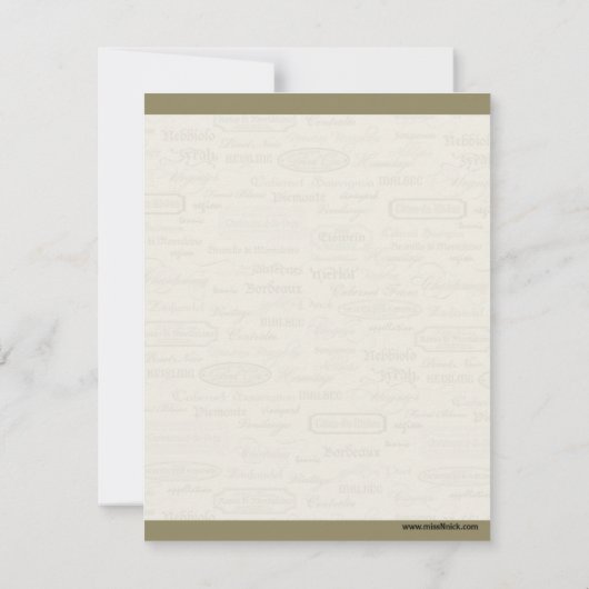 Wijnstokvariëteiten en groothandelsflessenkaart notitiekaartje (Achterkant)