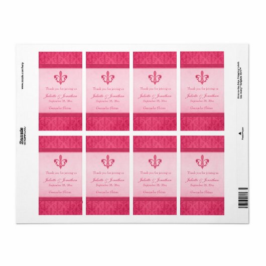 Wijnstokwijn op maat gesneden fleur de lis roze etiket (Full Sheet)