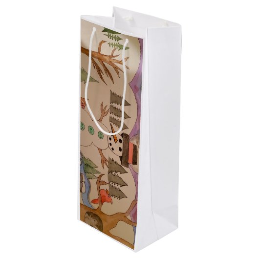 Wijntas in een winterWonderland Wijn Cadeautas (Voorkant Gekanteld)