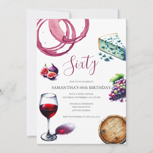 Wijntest 60th BIRTHDAY Uitnodiging (Voorkant)