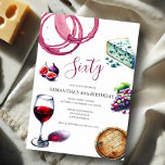 Wijntest 60th BIRTHDAY Uitnodiging<br><div class="desc">Vier zestig in stijl met deze populaire uitnodigingen voor de 60e verjaardag, perfect voor een wijnproeverij of een verjaardagsdiner. Met elegante waterverf-illustraties van wijnglazen, vijgen, kaas, salami en druiven zet deze uitnodiging de perfecte toon voor een moderne maar verfijnde bijeenkomst. Ideaal voor volwassen mijlpaalverjaardagen, dit ontwerp werkt prachtig voor een...</div>