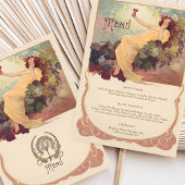 Wijnthema Art Nouveau Trouwdiner Menu Bloemen Kaart