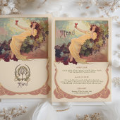 Wijnthema Art Nouveau Trouwdiner Menu Bloemen Kaart