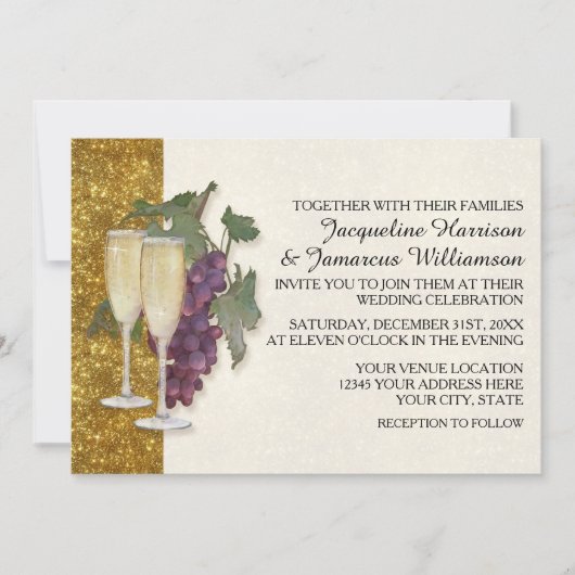 Wijnthema Champagne Grapes Modern Simple Wedding Kaart (Voorkant)