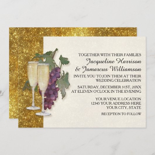 Wijnthema Champagne Grapes Modern Simple Wedding Kaart (Voorkant / Achterkant)