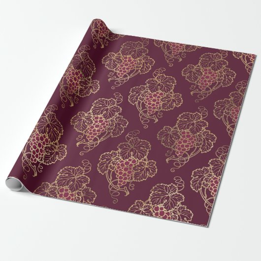 Wijnthema in vintage Paris Burgundy rood en goud Cadeaupapier (Uitgerold)
