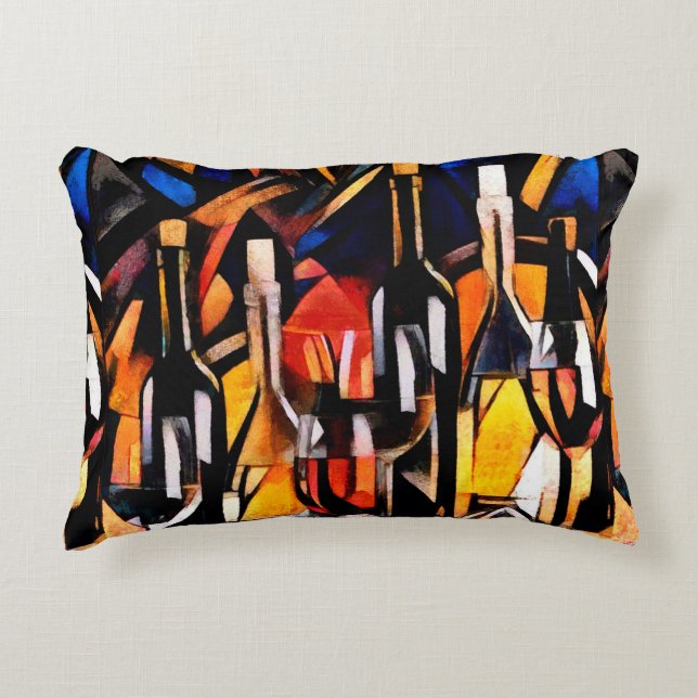 Wijnthema's in de stijl van het cubisme. Flessen,  Accent Kussen (Voorkant)