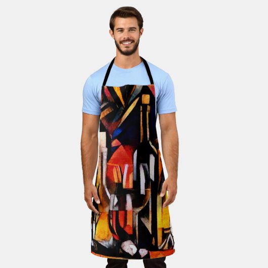 Wijnthema's in de stijl van het cubisme. Flessen,  Schort (Gedragen)