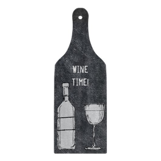 Wijntijd Chalkboard Wijnflesje en glas Snijplank (Voorkant)