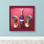 Wijntijd grillige wijnfles en bekers canvas afdruk (Insitu (Houten vloer))