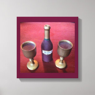 Wijntijd Whimsical Wine Bottle and Goblets Canvas Afdruk