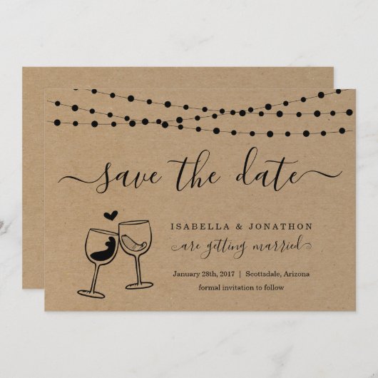 Wijntoast Bespaar de datum van het kaartenpapier Aankondiging (Voorkant / Achterkant)