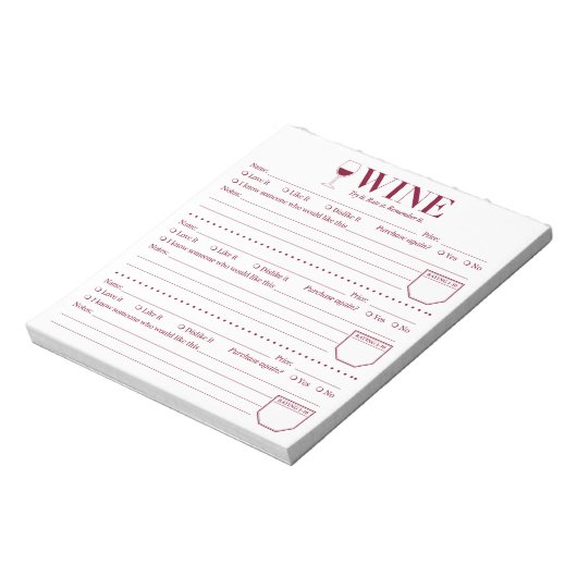 Wijntracker, Drink met wijnoverloop Pagina Notitieblok (Linkerzijde)