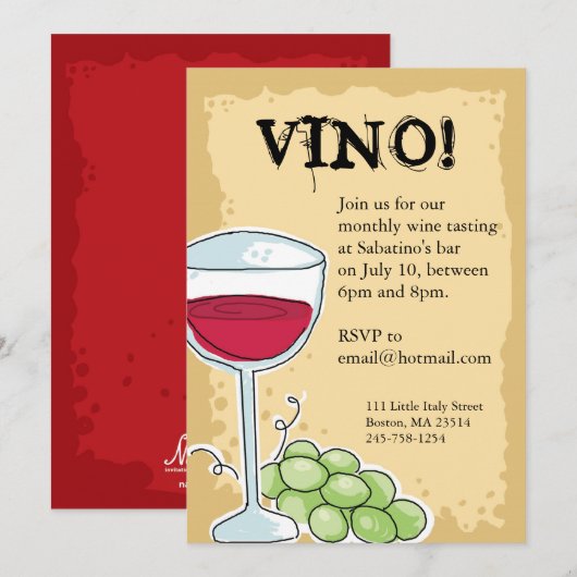 Wijnuitnodiging Kaart (Voorkant / Achterkant)