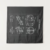 Wijnvat Blueprint Schets Wandkleed (Voorkant (horizontaal))