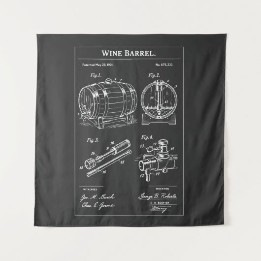 Wijnvat Blueprint Schets Wandkleed (Voorkant)