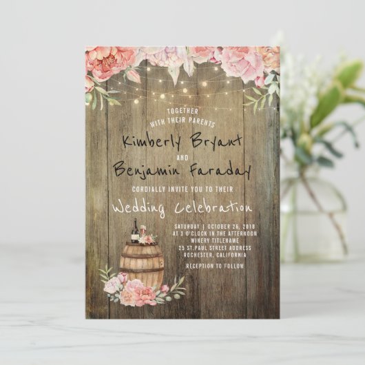 Wijnvat Boho rustieke schuur String Lights Bruilof Kaart (Staand voorkant)