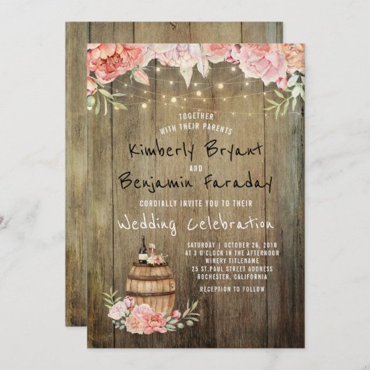 Wijnvat Boho rustieke schuur String Lights Bruilof Kaart (Voorkant / Achterkant)