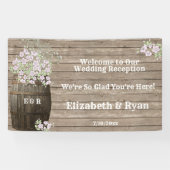 Wijnvat Country Rustic, Roze Bloemen, Custom Spandoek (Horizontaal)