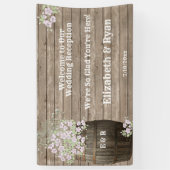Wijnvat Country Rustic, Roze Bloemen, Custom Spandoek (Verticaal)