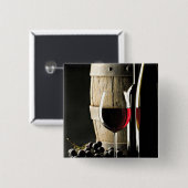 Wijnvat, druiven en glas vierkante button 5,1 cm (Voorkant /achterkant)