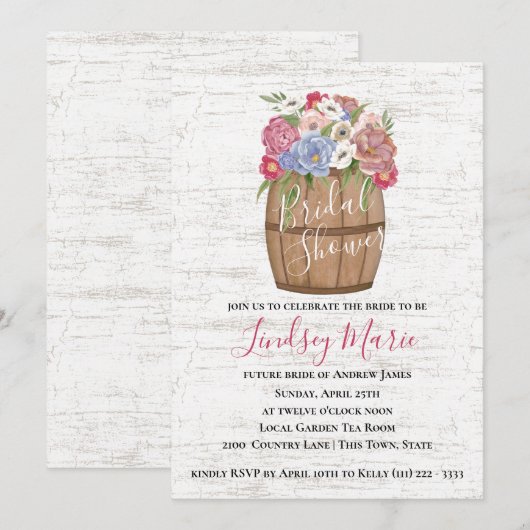 Wijnvat en Bloemen Vrijgezellenfeest Kaart (Voorkant / Achterkant)