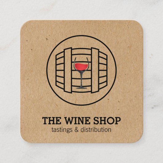 Wijnvat en glas | Sommelier Vierkante Visitekaartje (Voorkant)