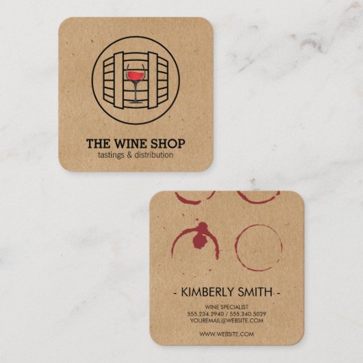Wijnvat en glas | Sommelier Vierkante Visitekaartje (Voorkant / Achterkant)