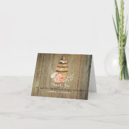 Wijnvat en Roze Blush Bloemen Rustiek Dank u Bedankkaart