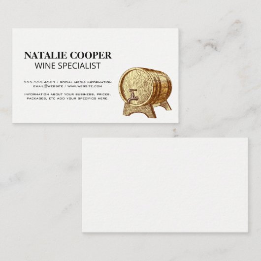 Wijnvat met vintage schets visitekaartje (Voorkant / Achterkant)