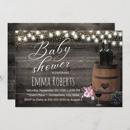 Wijnvat Rustic String Light Barn Baby shower Kaart (Voorkant / Achterkant)
