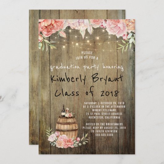 Wijnvat Rustieke String Lights Graduation Party Kaart (Voorkant / Achterkant)