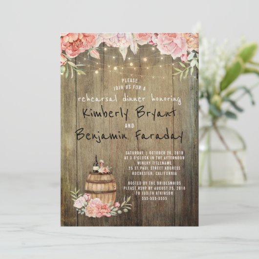 Wijnvat Rustieke String Lights repetitie diner Kaart (Staand voorkant)