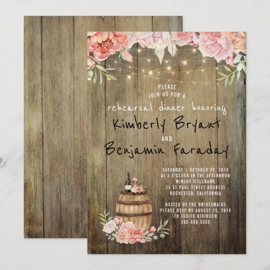 Wijnvat Rustieke String Lights repetitie diner Kaart (Voorkant / Achterkant)