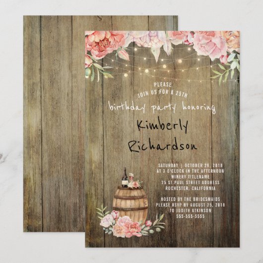 Wijnvat Rustieke String Lights Verjaardagsfeest Kaart (Voorkant / Achterkant)