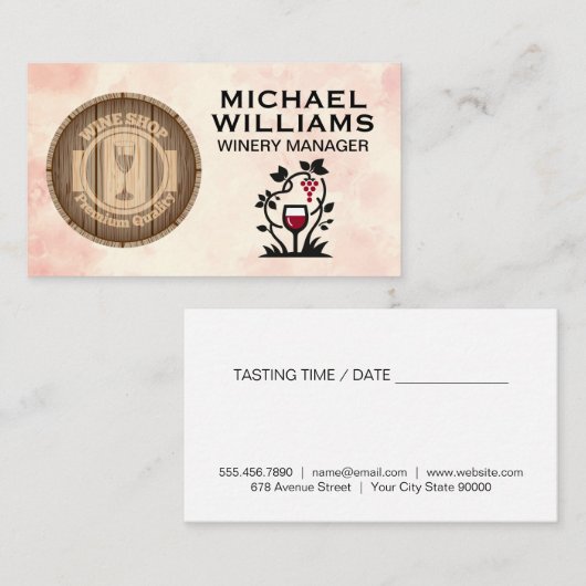 wijnvat | Wijnglas en druiven | wijnmakerij Visitekaartje (Voorkant / Achterkant)