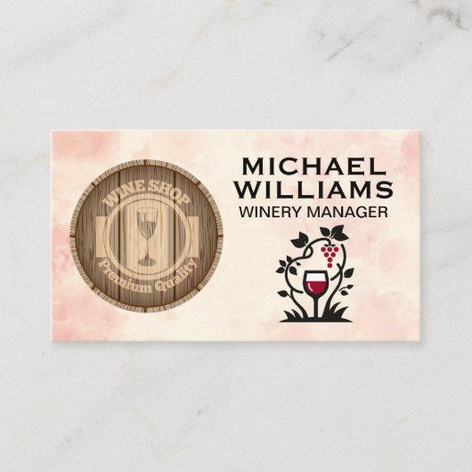 wijnvat | Wijnglas en druiven | wijnmakerij Visitekaartje (Voorkant)