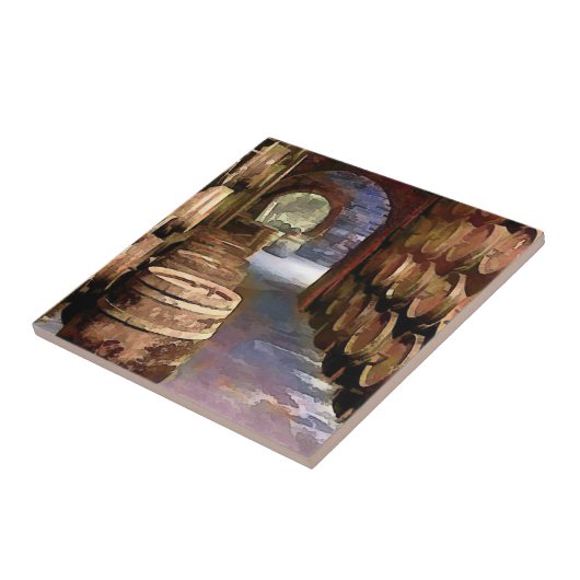 Wijnvaten in de wijnkelder tegeltje (Zijkant)