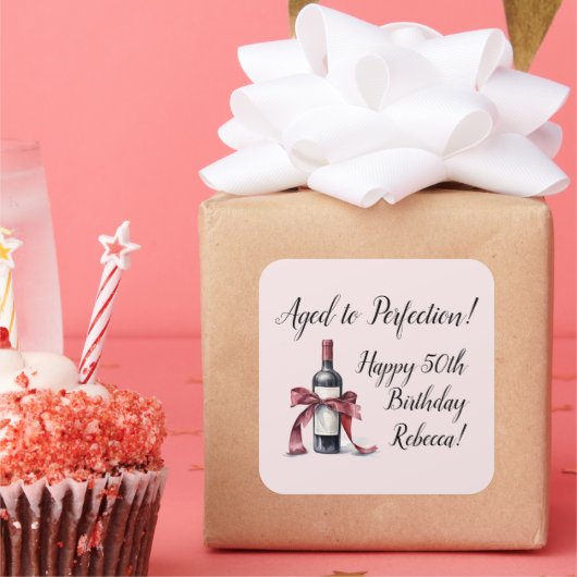 wijnverjaardag tot in de perfectie vierkante sticker (Feest)