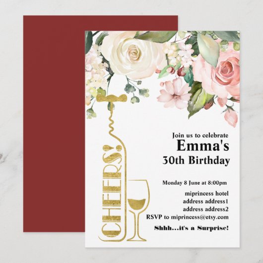 Wijnverjaardagsuitnodiging Kaart (Voorkant / Achterkant)