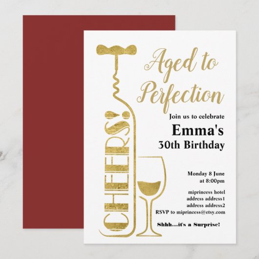 Wijnverjaardagsuitnodiging Kaart (Voorkant / Achterkant)