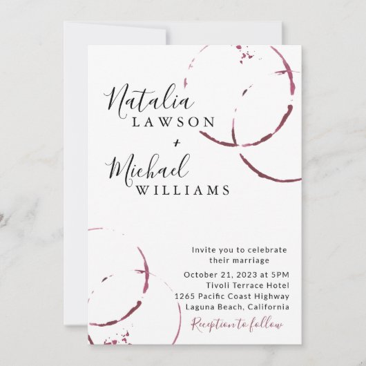 Wijnvlek, Bourgondische Waterverf bruiloft Kaart (Voorkant)