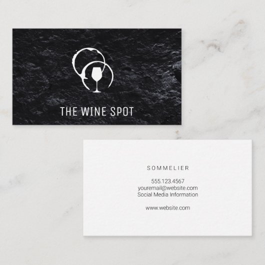 Wijnvlek en glas | Chique zwarte textuur Visitekaartje (Voorkant / Achterkant)