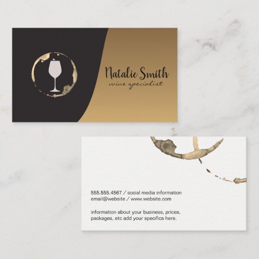 Wijnvlek en glas | Classic Gold Black Visitekaartje (Voorkant / Achterkant)